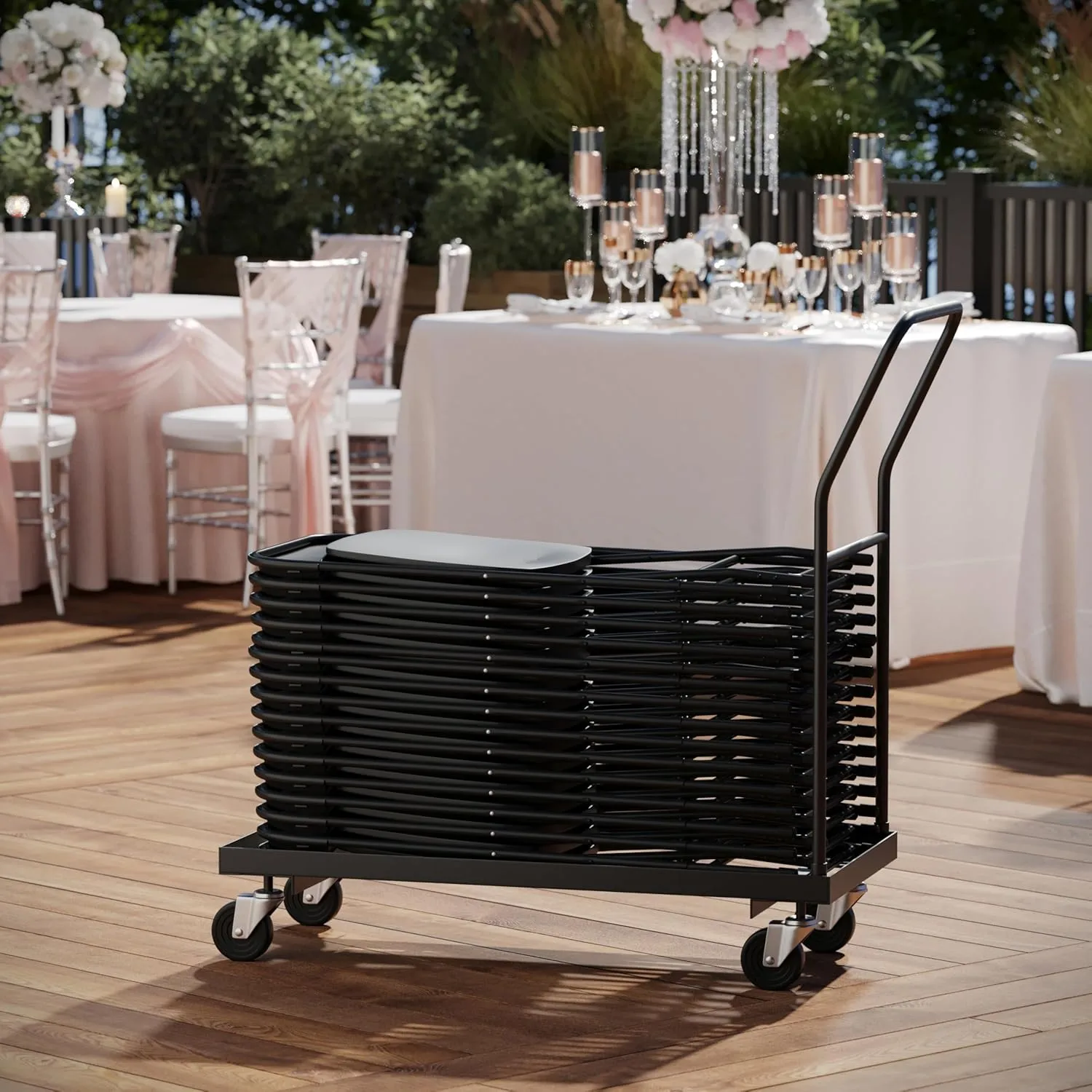 Flash Furniture Kaden L-Shaped Folding Chair Dolly for Large Events, Commercial Grade Steel Folding Chair Cart