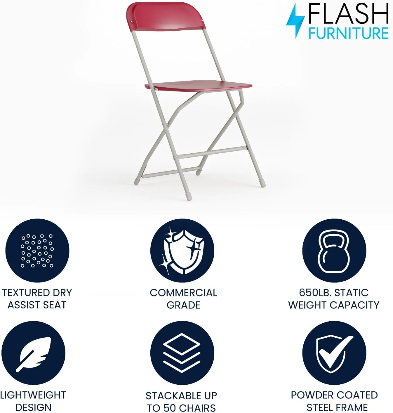 Flash Furniture Hercules Series Commercial-Grade Plastic Folding Chair - 650LB Weight Capacity