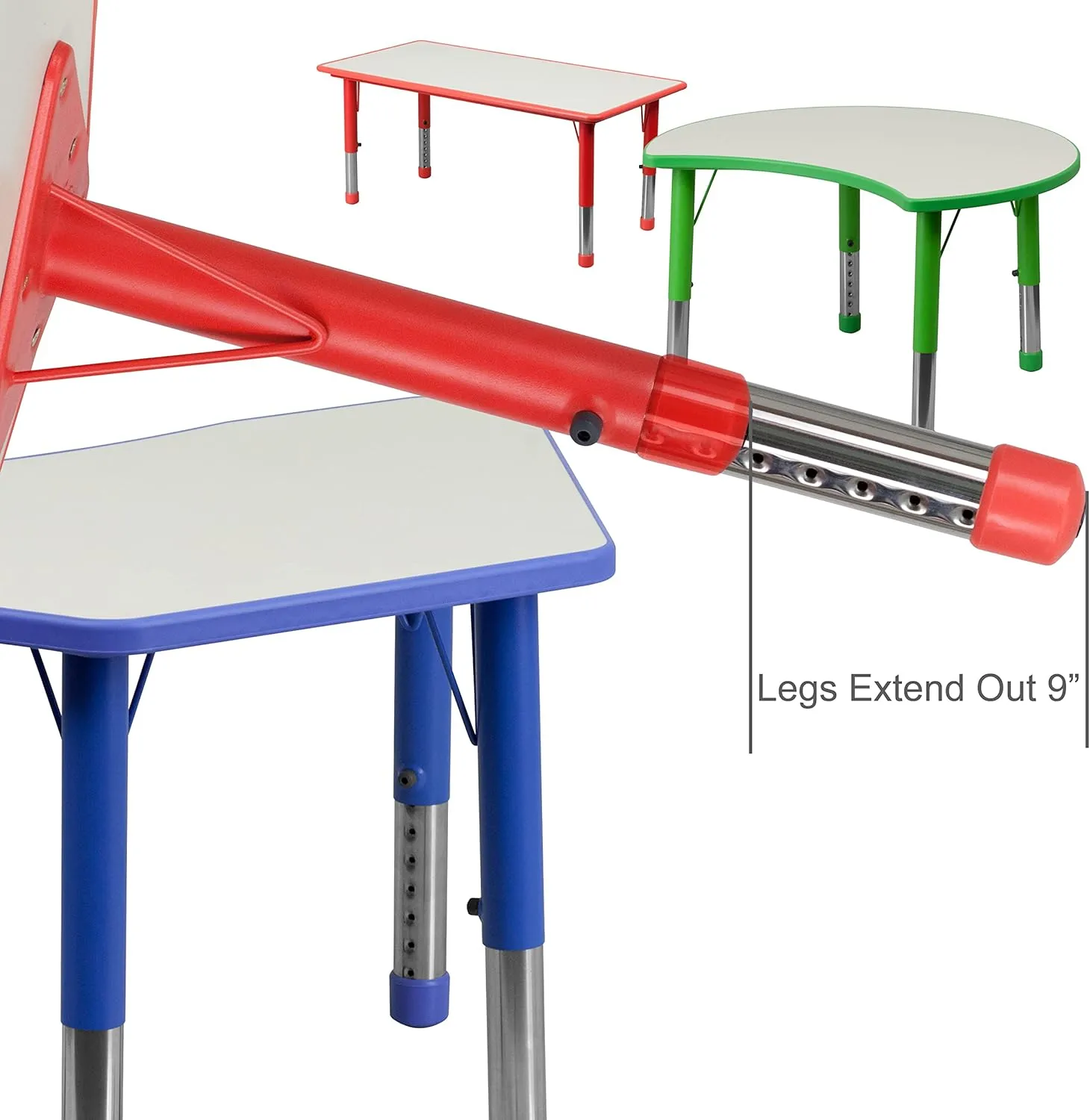 Flash Furniture Wren 23.625''W x 47.25''L Rectangular Red Plastic Height Adjustable Activity Table with Grey Top Red Set of 1