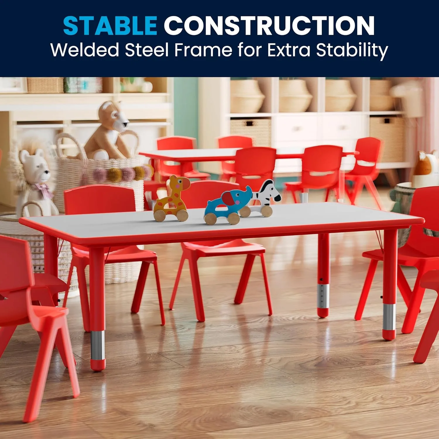 Flash Furniture Wren 23.625''W x 47.25''L Rectangular Red Plastic Height Adjustable Activity Table with Grey Top Red Set of 1