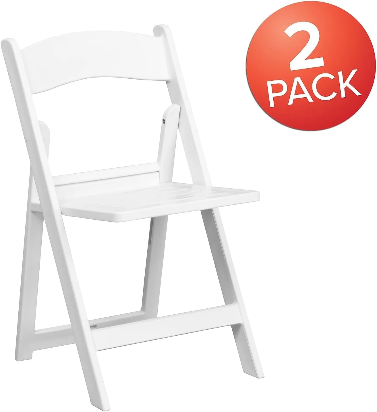Flash Furniture HERCULES Series 1000-lb Capacity Resin Folding Chairs With Slatted Seats, White, Set Of 2 Chairs