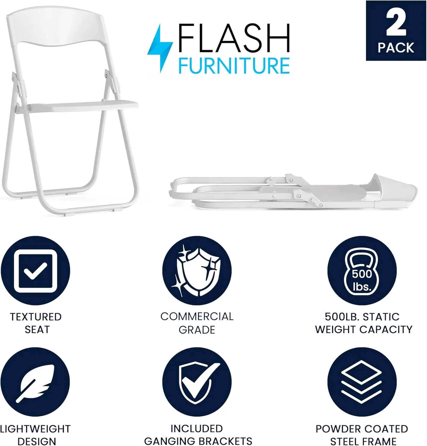 Flash Furniture HERCULES Series 500 lb. Capacity Heavy Duty Plastic Folding Chair with Built-in Ganging Brackets