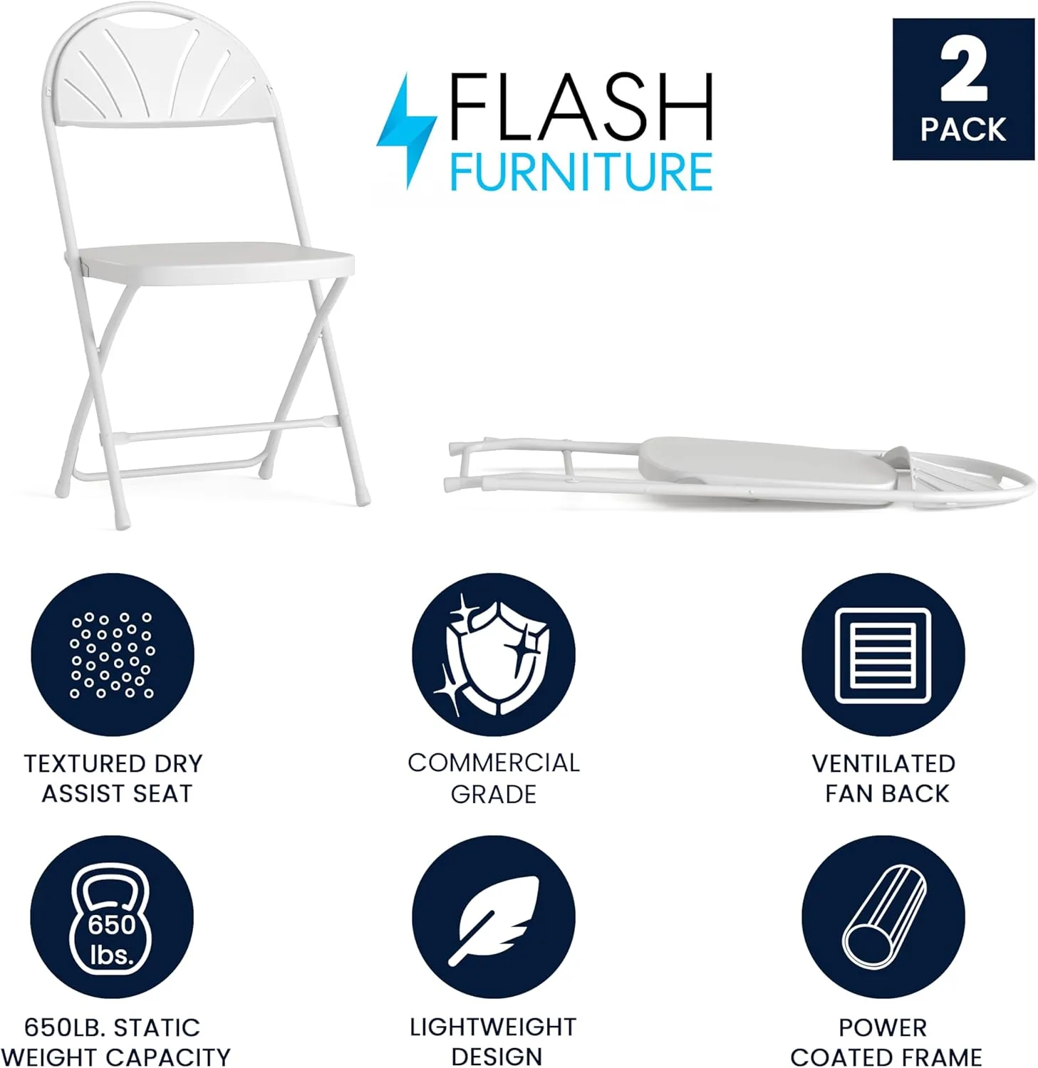Flash Furniture HERCULES Series 650 lb Capacity Plastic Fan Back Folding Chair