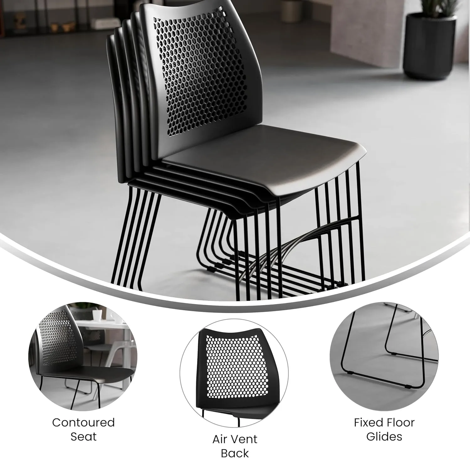 Flash Furniture HERCULES Series 661 lb Capacity Stack Chair with Air-Vent Back and Sled Base