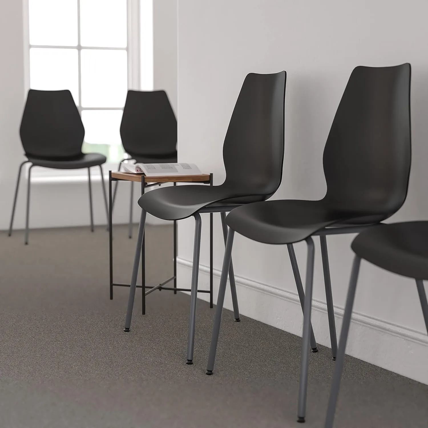 Flash Furniture HERCULES Series 770 lb Capacity Stack Chair with Lumbar Support and Silver Frame