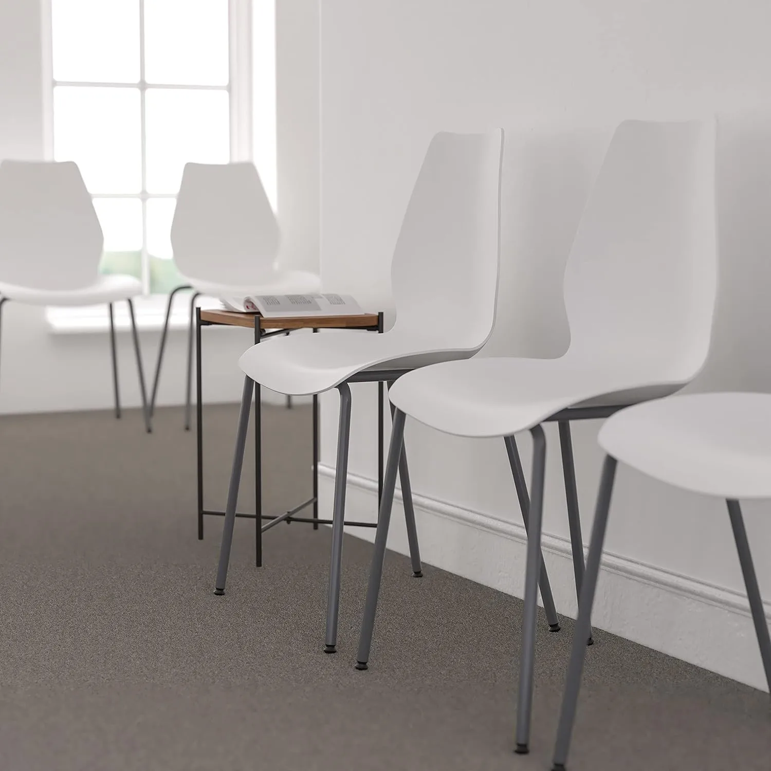 Flash Furniture HERCULES Series 770 lb Capacity Stack Chair with Lumbar Support and Silver Frame