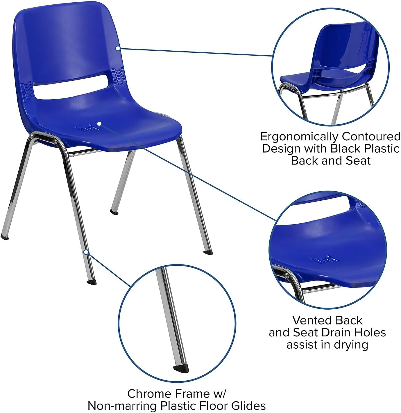FLASH FURNITURE HERCULES Series 880 lb Capacity Ergonomic Shell Stack Chair with Chrome Frame 18" Seat Height