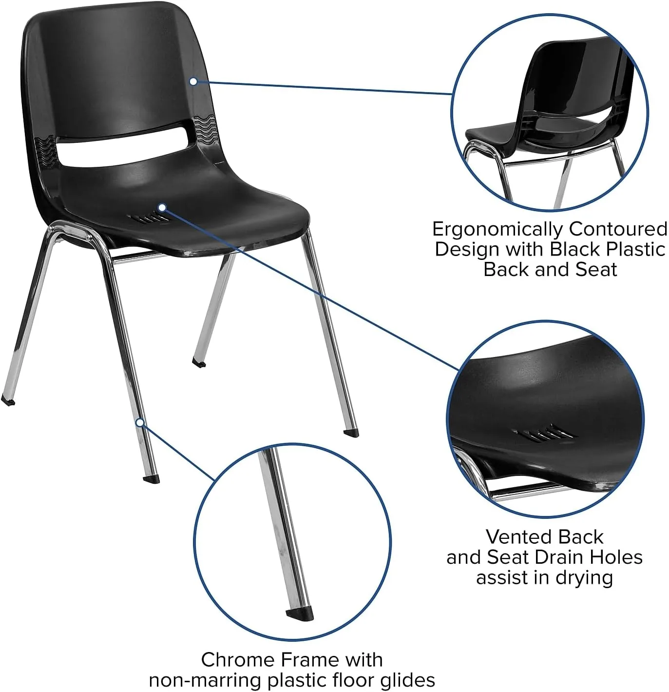 FLASH FURNITURE HERCULES Series 880 lb Capacity Ergonomic Shell Stack Chair with Chrome Frame 18" Seat Height