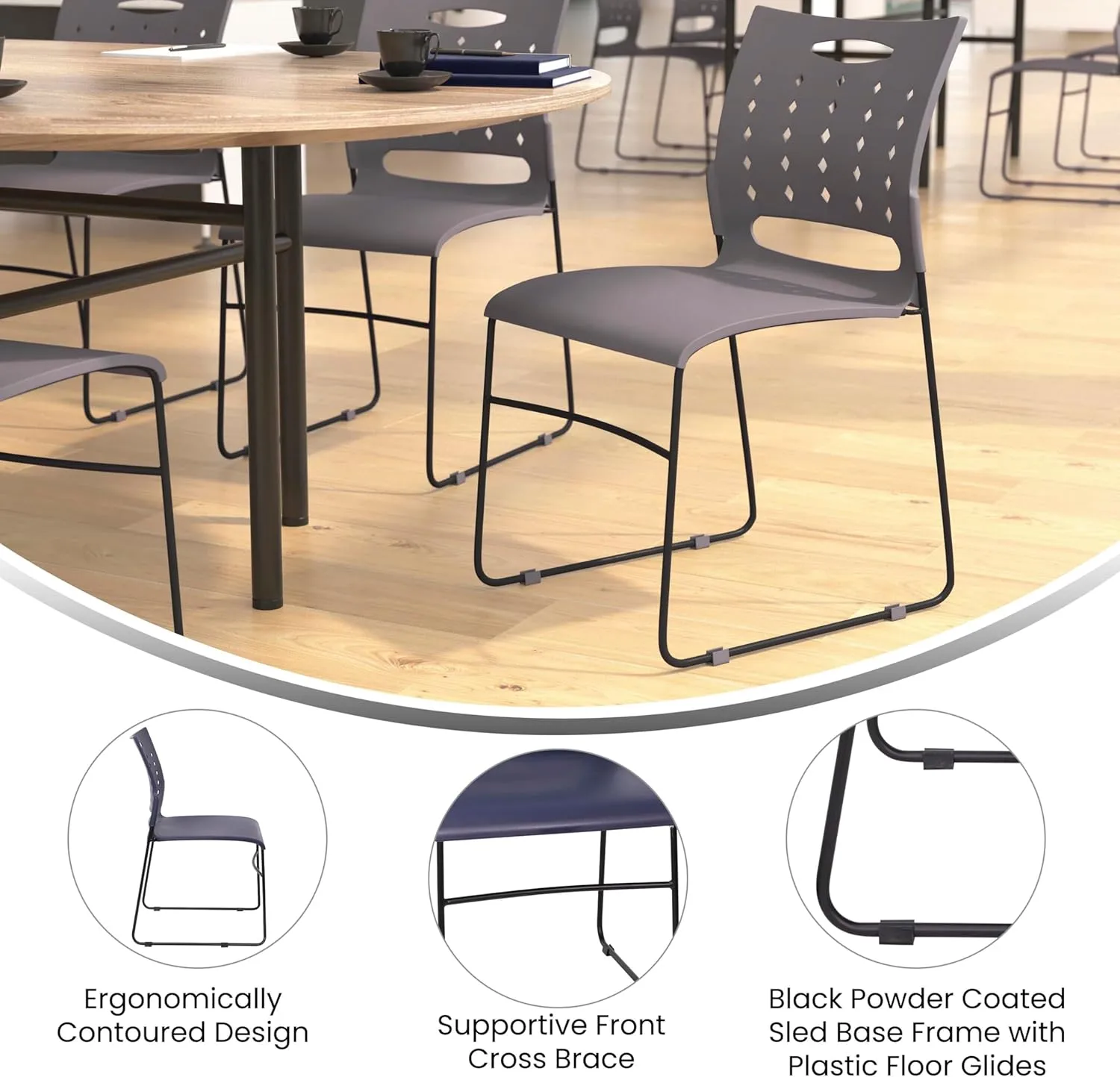 Flash Furniture Hercules Series 881 lb. Capacity Sled Base Stack Chair with Air-Vent Back