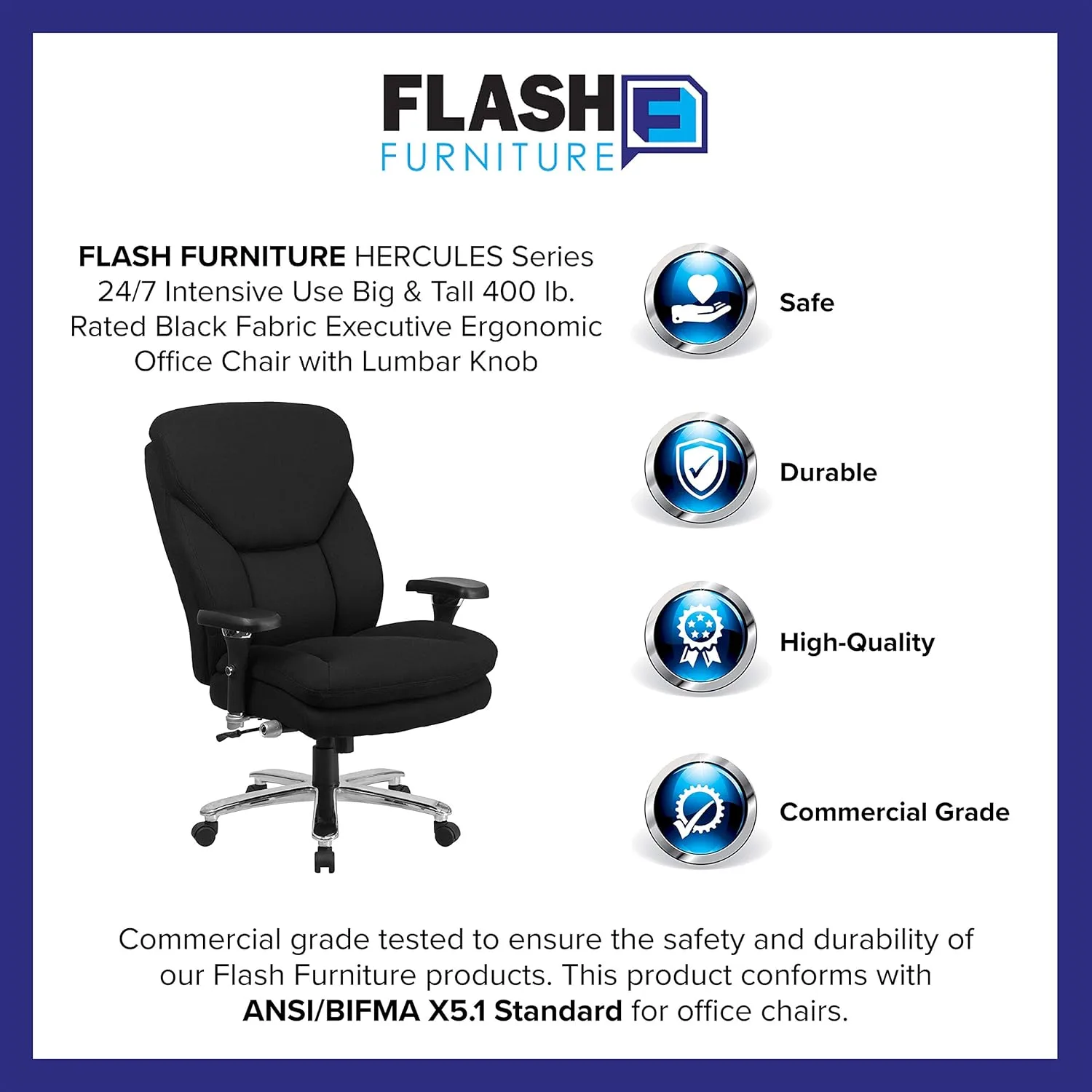 Flash Furniture HERCULES Series 24-7 Intensive Use Big & Tall Ergonomic High-Back Office Chair With Lumbar Knob And Headrest