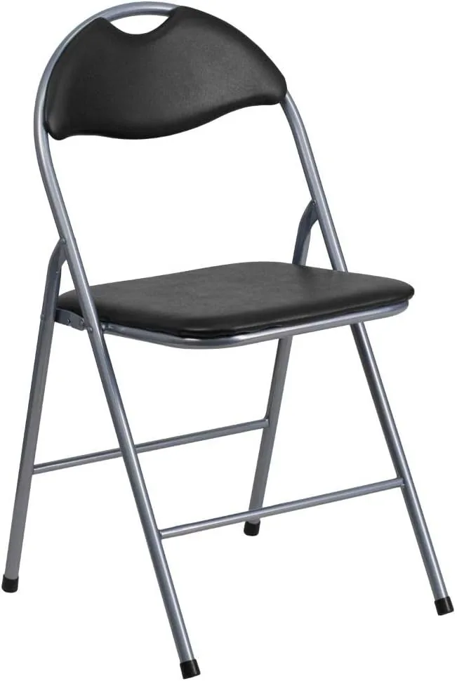 FLASH FURNITURE HERCULES Series Black Vinyl Metal Folding Chair with Carrying Handle