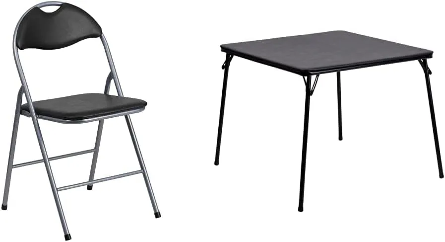 FLASH FURNITURE HERCULES Series Black Vinyl Metal Folding Chair with Carrying Handle