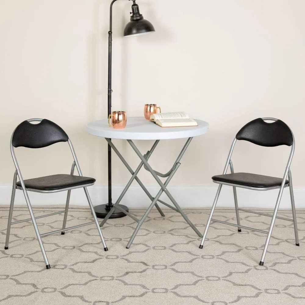 FLASH FURNITURE HERCULES Series Black Vinyl Metal Folding Chair with Carrying Handle