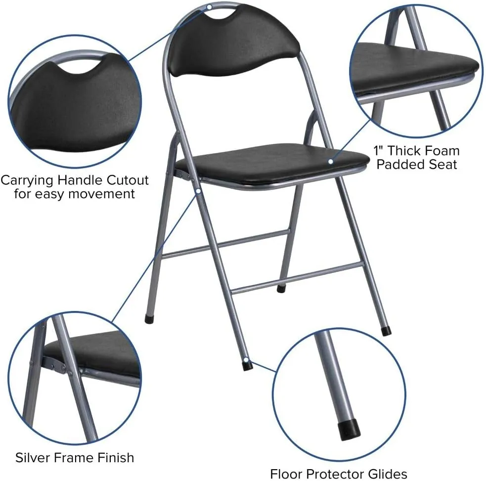 FLASH FURNITURE HERCULES Series Black Vinyl Metal Folding Chair with Carrying Handle