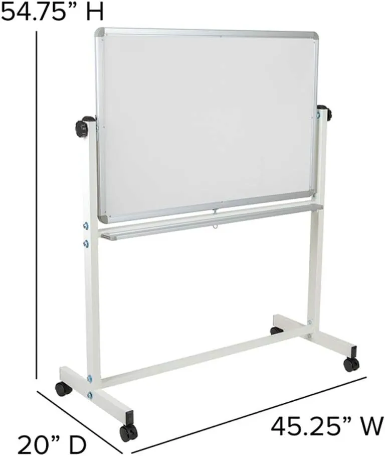 Flash Furniture HERCULES Series Double-Sided Mobile White Board With Pen Tray, 64-3/4inH x 64-1/4inW x 20inD, White