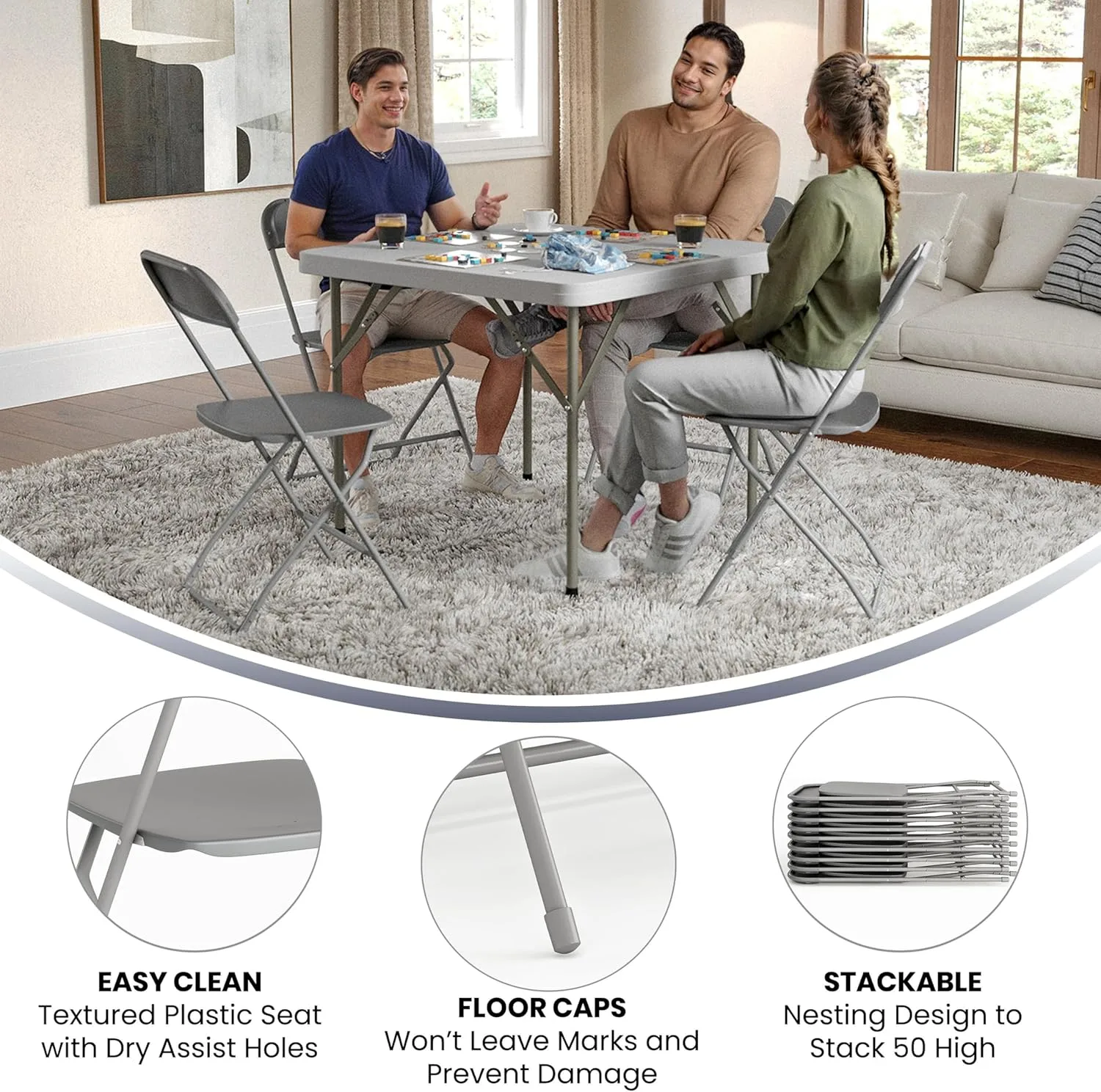 Flash Furniture Hercules Series Commercial-Grade Plastic Folding Chair - 650LB Weight Capacity