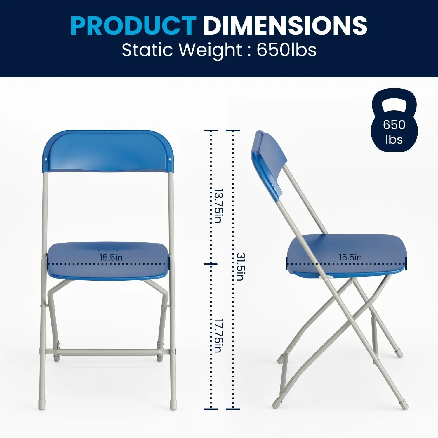 Flash Furniture Hercules Series Commercial-Grade Plastic Folding Chair - 650LB Weight Capacity