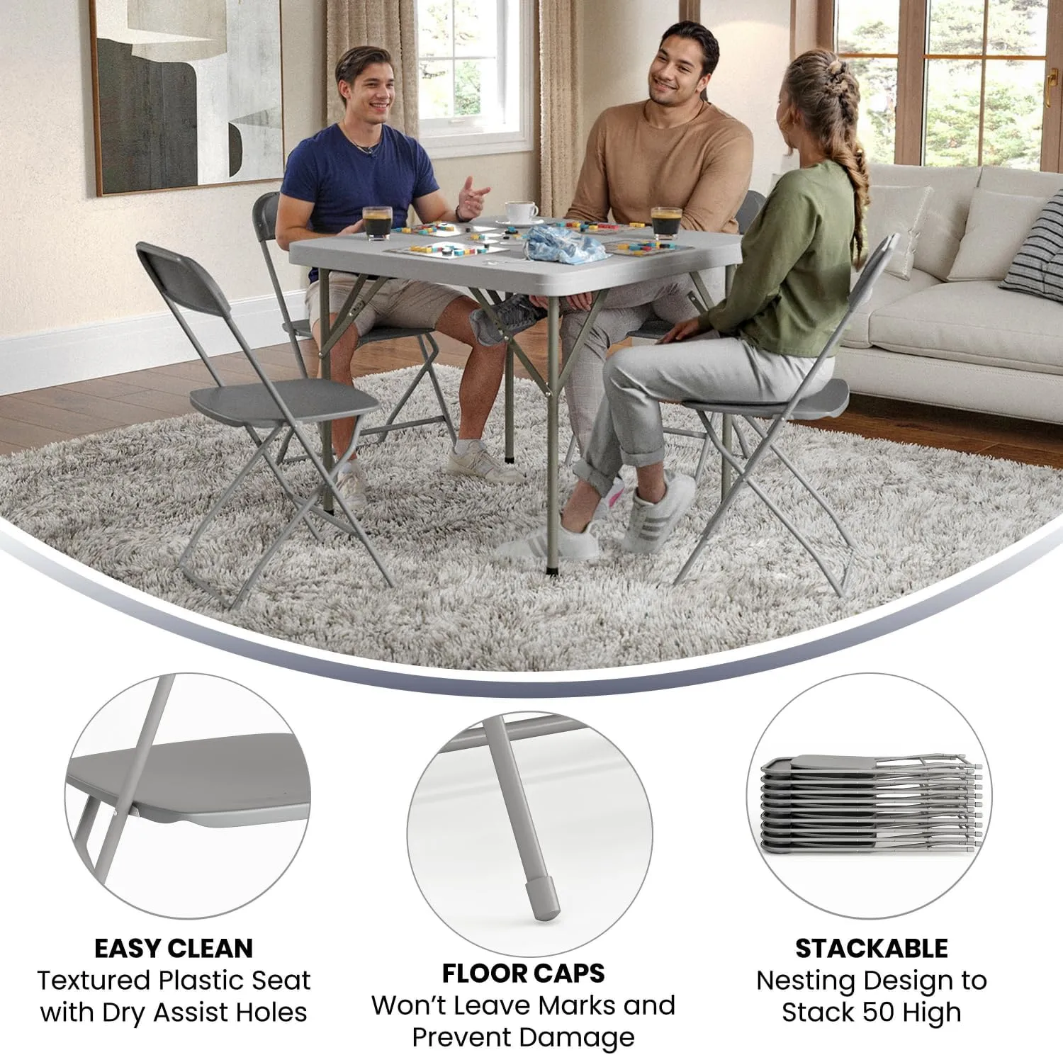 Flash Furniture Hercules Series Commercial-Grade Plastic Folding Chair - 650LB Weight Capacity