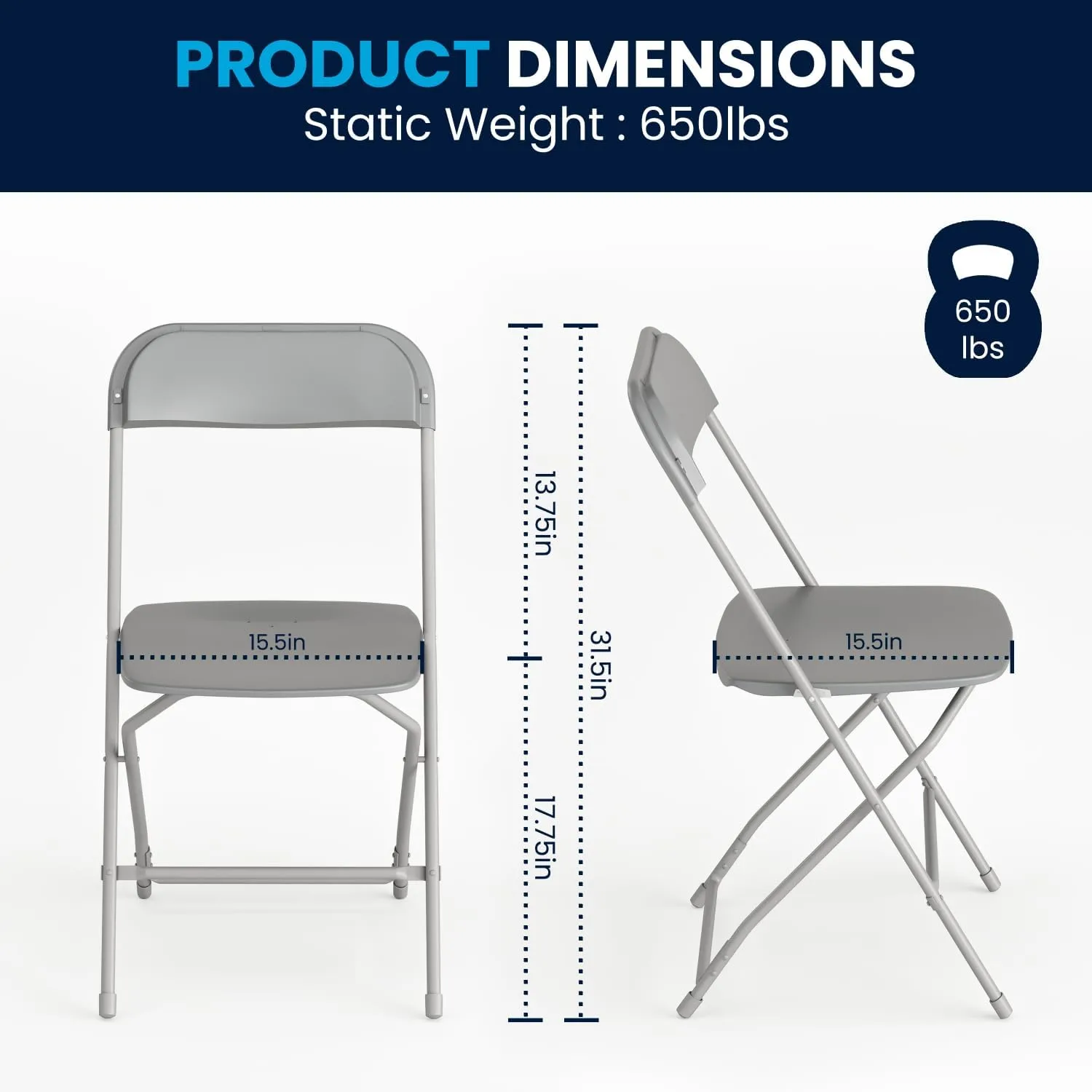 Flash Furniture Hercules Series Commercial-Grade Plastic Folding Chair - 650LB Weight Capacity