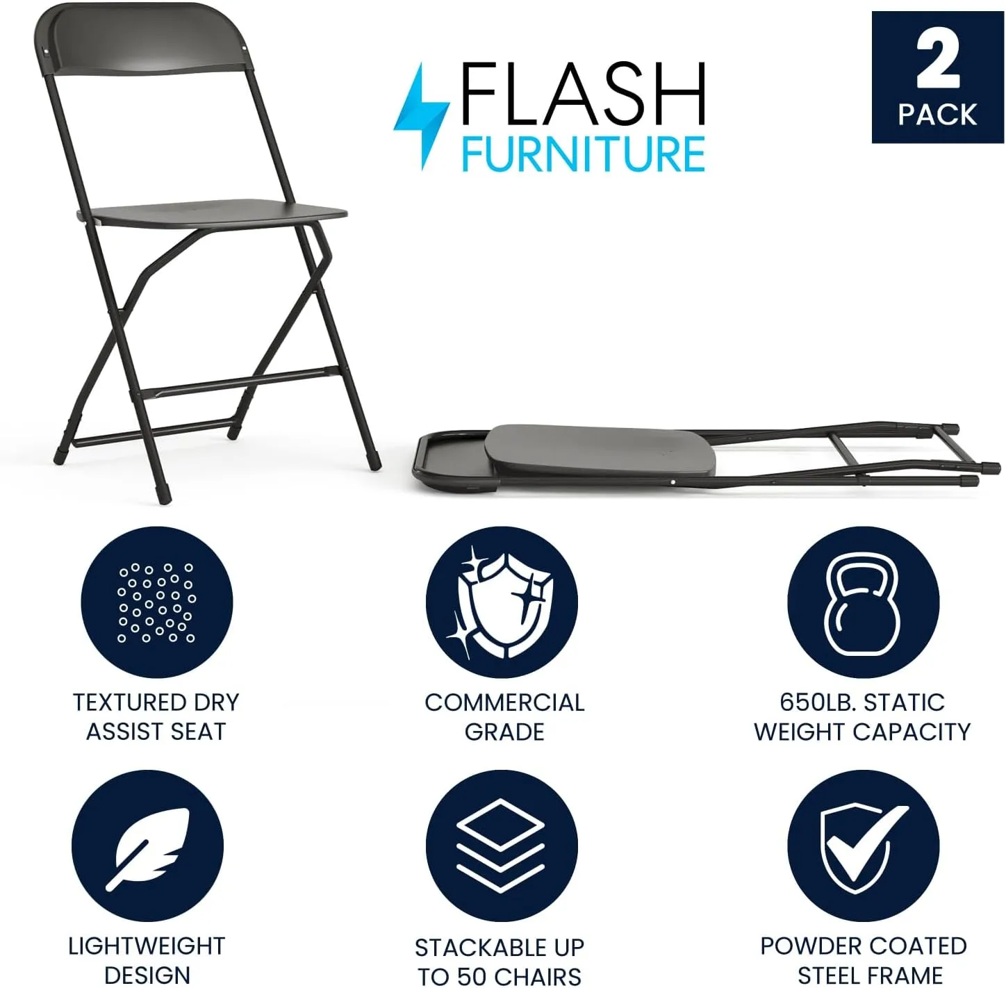 Flash Furniture Hercules Series Commercial-Grade Plastic Folding Chair - 650LB Weight Capacity