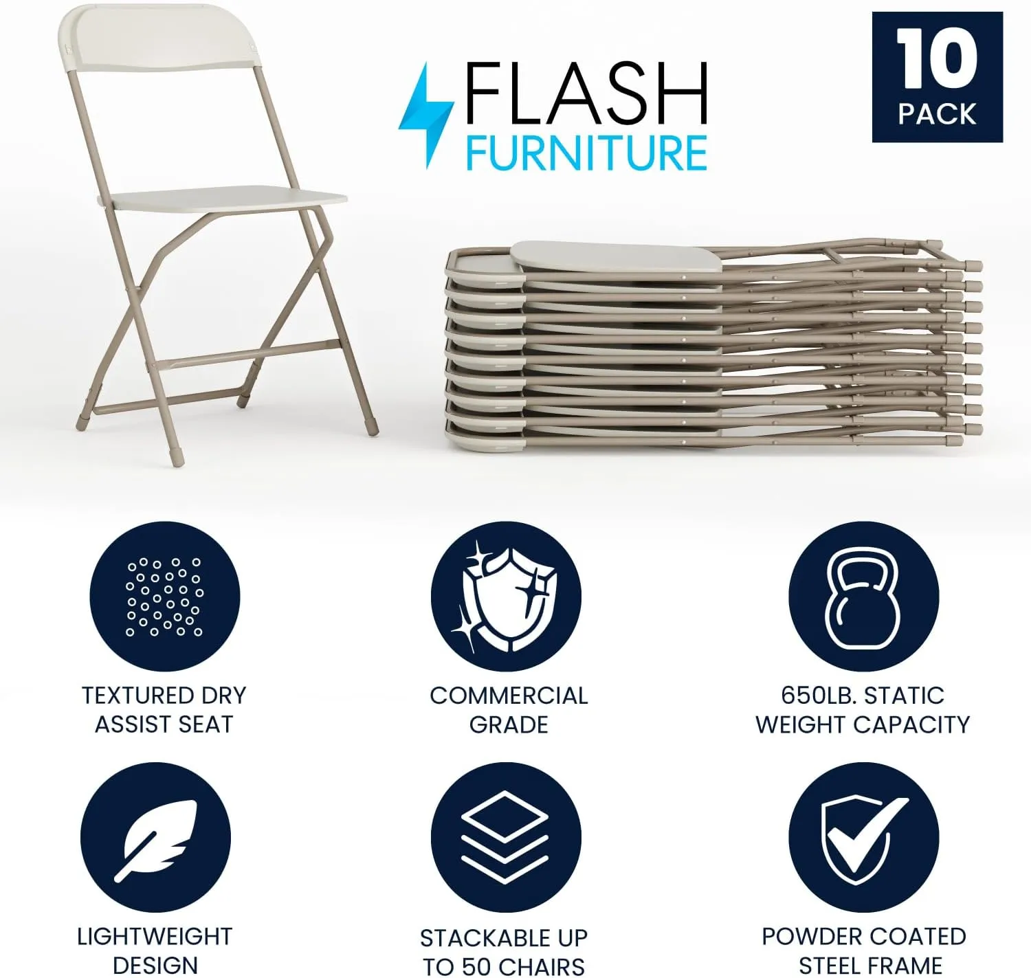 Flash Furniture Hercules Series Commercial-Grade Plastic Folding Chair - 650LB Weight Capacity