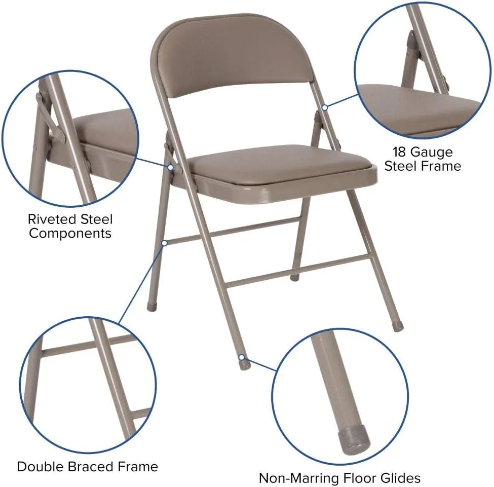 Flash Furniture 4 Pack HERCULES Series Double Braced Gray Vinyl Folding Chair Grey Set of 4