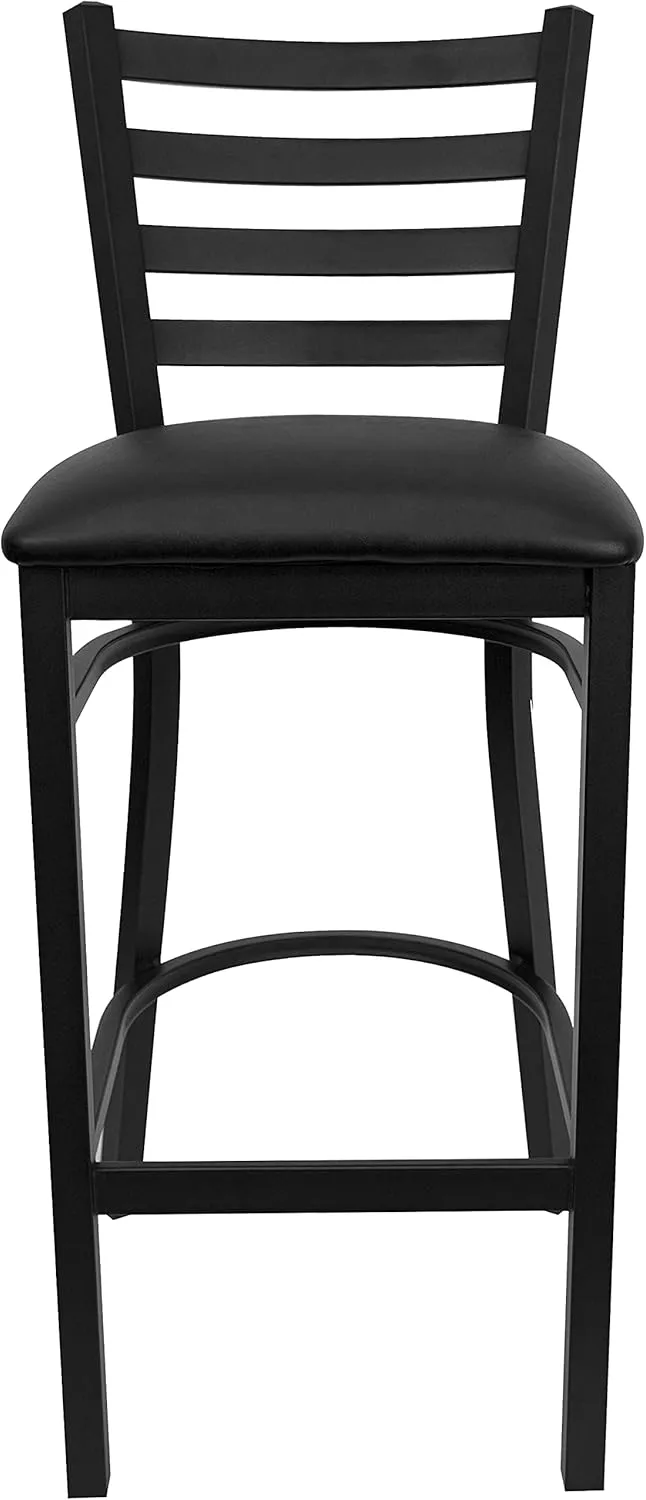Flash Furniture Hercules Series Ladder Back Metal Restaurant Barstool, Modern Upholstered Armless Bar Height Chair