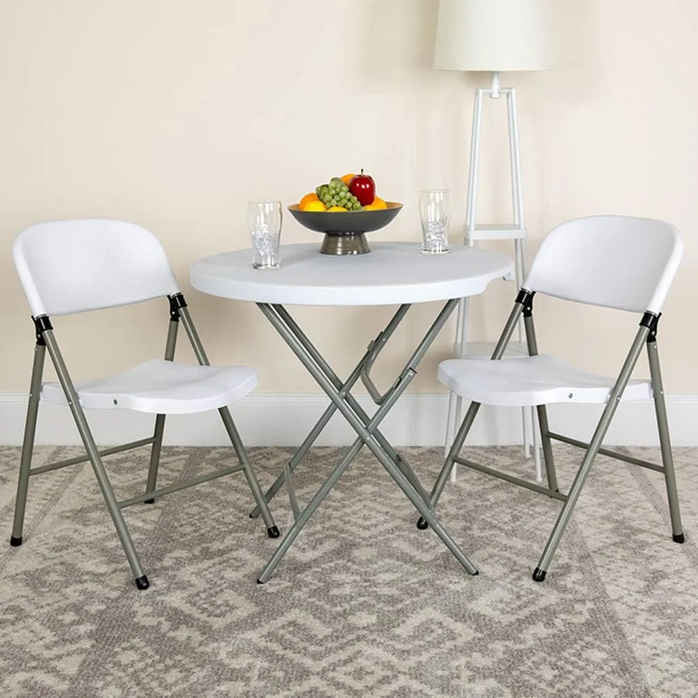 Flash Furniture Hercules Series 330 lb. Capacity White Plastic Folding Chair with Gray Frame