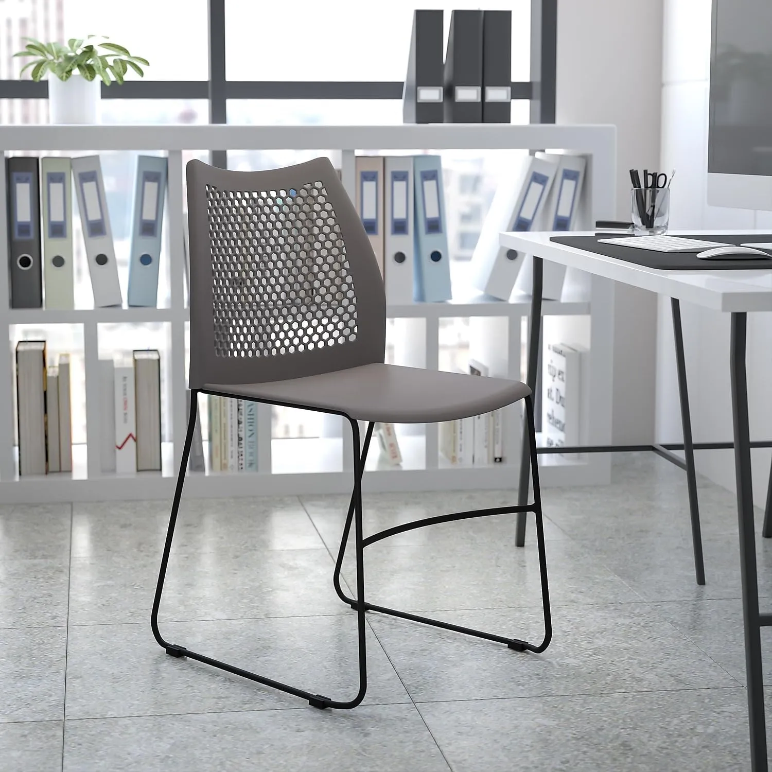 Flash Furniture HERCULES Series 661 lb Capacity Stack Chair with Air-Vent Back and Sled Base