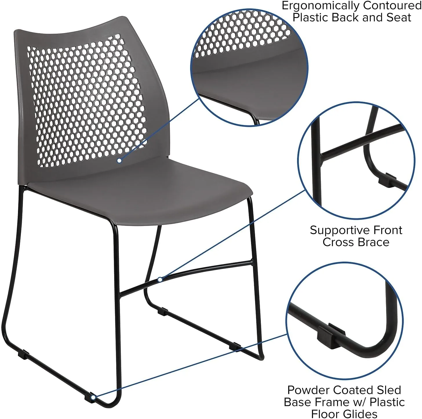 Flash Furniture HERCULES Series 661 lb Capacity Stack Chair with Air-Vent Back and Sled Base