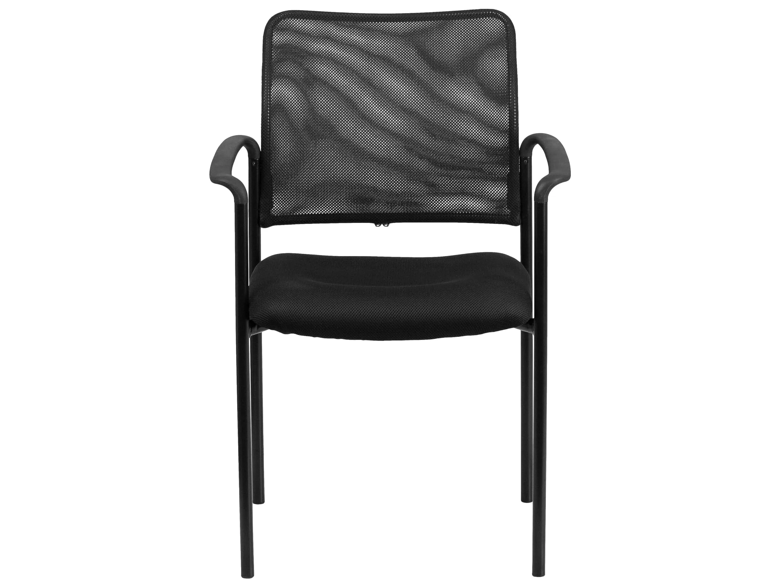 Flash Furniture Jana Comfort Black Mesh Stackable Steel Side Chair with Nylon Arms and Built-In Lumbar Support Contemporary