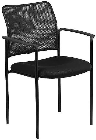Flash Furniture Jana Comfort Black Mesh Stackable Steel Side Chair with Nylon Arms and Built-In Lumbar Support Contemporary