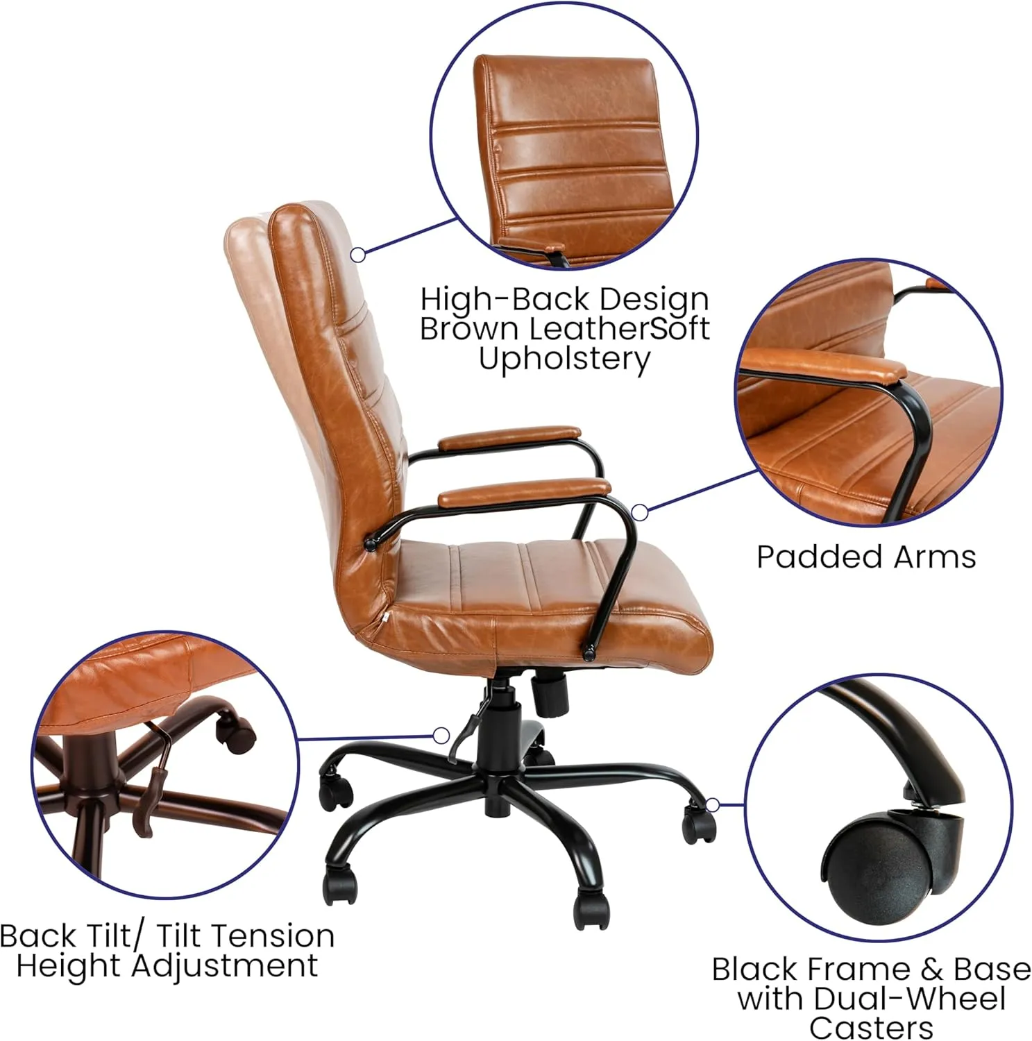 Flash Furniture Whitney Swivel LeatherSoft Desk Chair with Padded Seat and Armrests