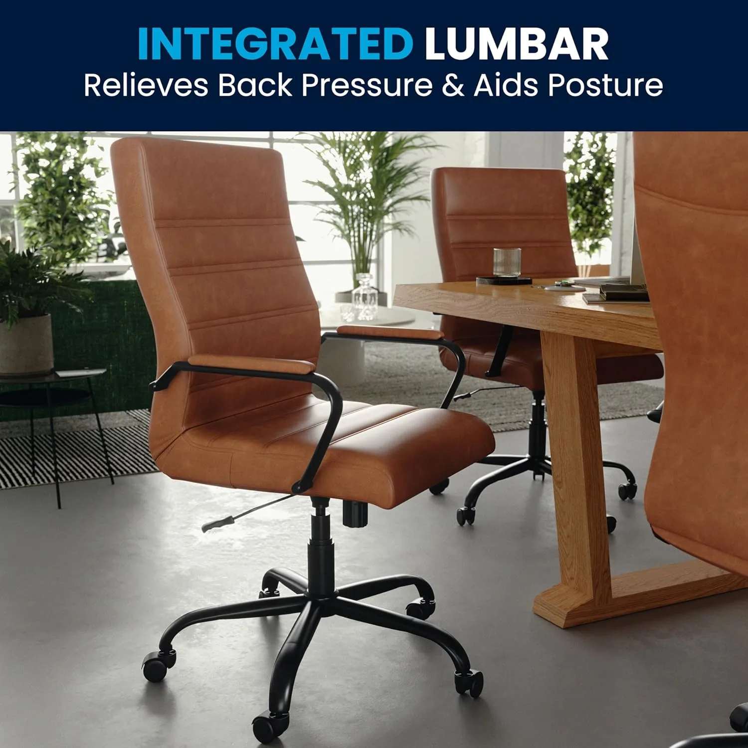 Flash Furniture Whitney Swivel LeatherSoft Desk Chair with Padded Seat and Armrests