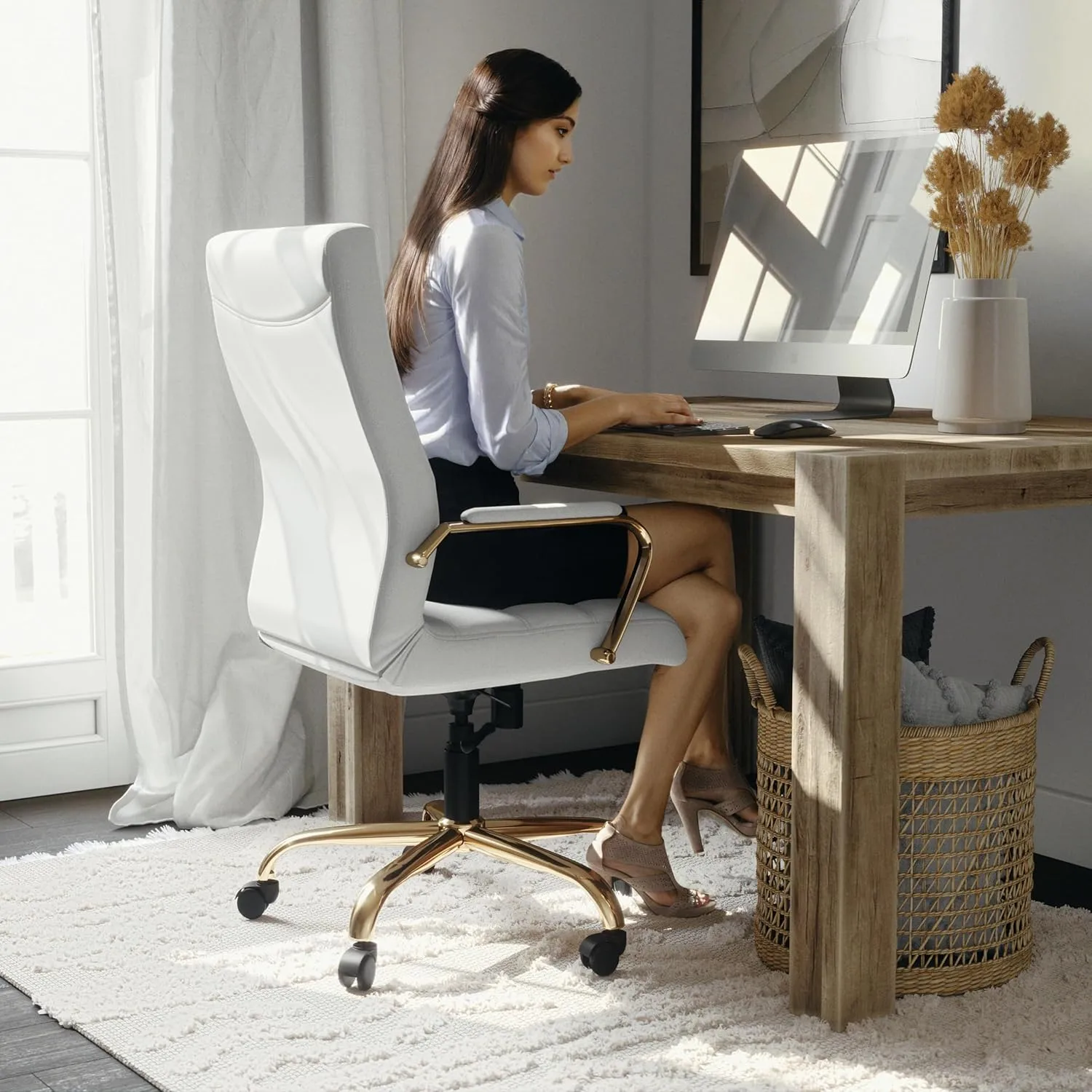 Flash Furniture Whitney Swivel LeatherSoft Desk Chair with Padded Seat and Armrests