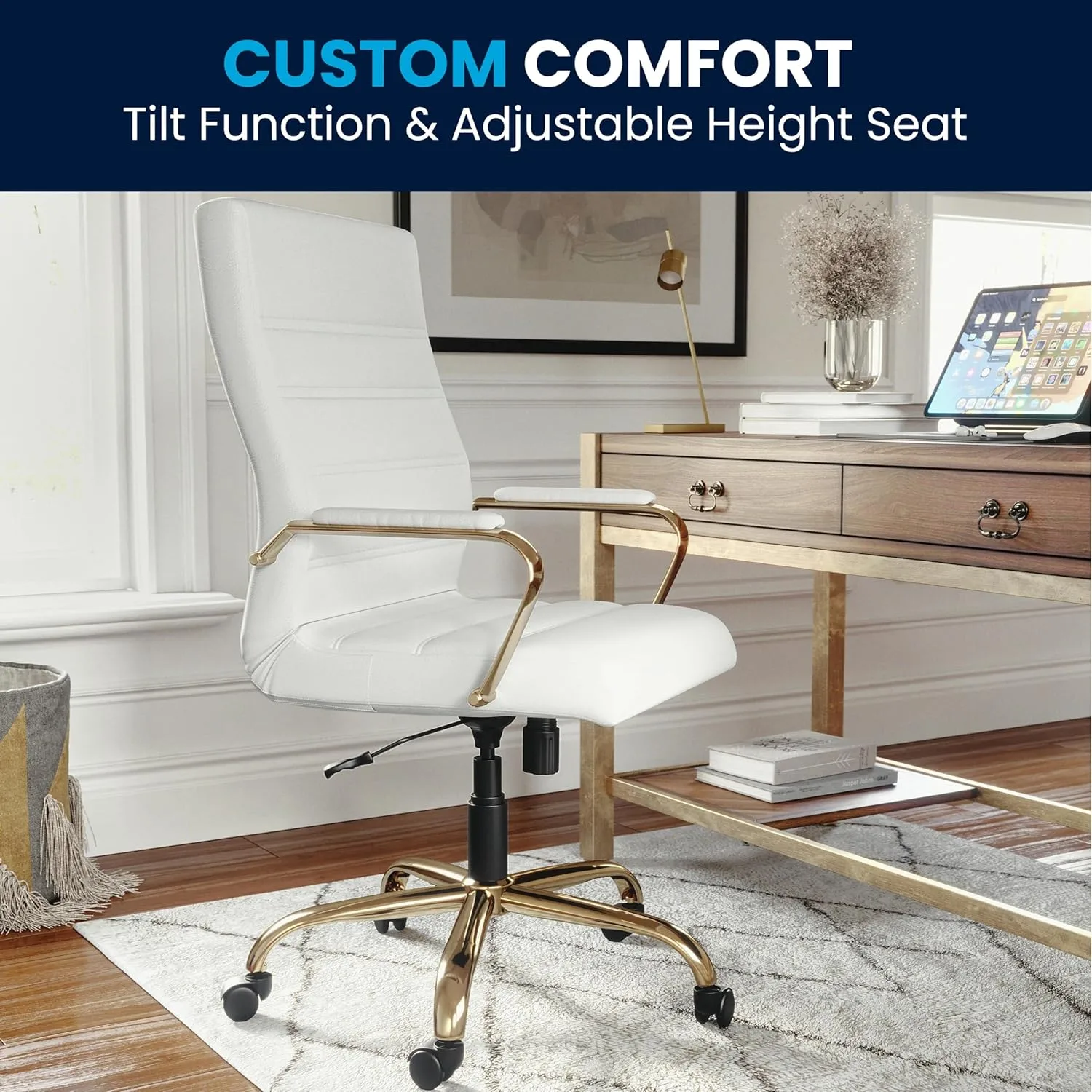 Flash Furniture Whitney Swivel LeatherSoft Desk Chair with Padded Seat and Armrests