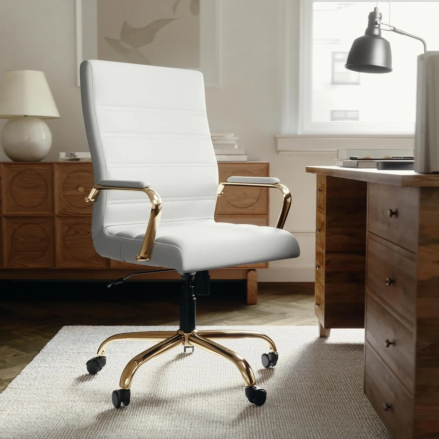 Flash Furniture Whitney Swivel LeatherSoft Desk Chair with Padded Seat and Armrests