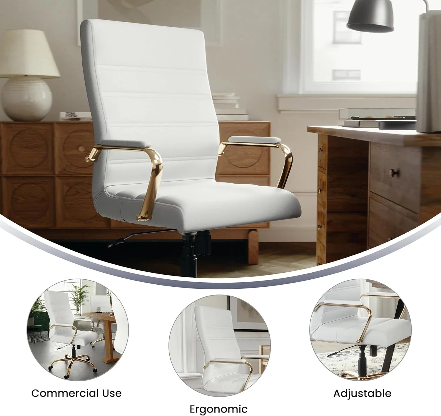 Flash Furniture Whitney Swivel LeatherSoft Desk Chair with Padded Seat and Armrests