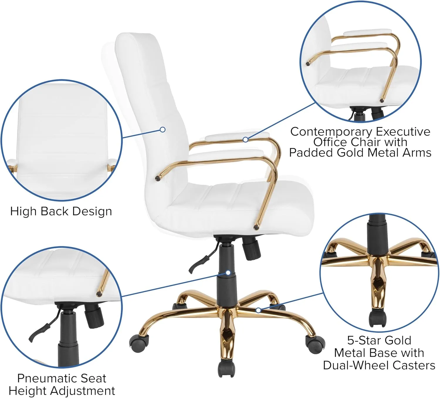 Flash Furniture Whitney Swivel LeatherSoft Desk Chair with Padded Seat and Armrests