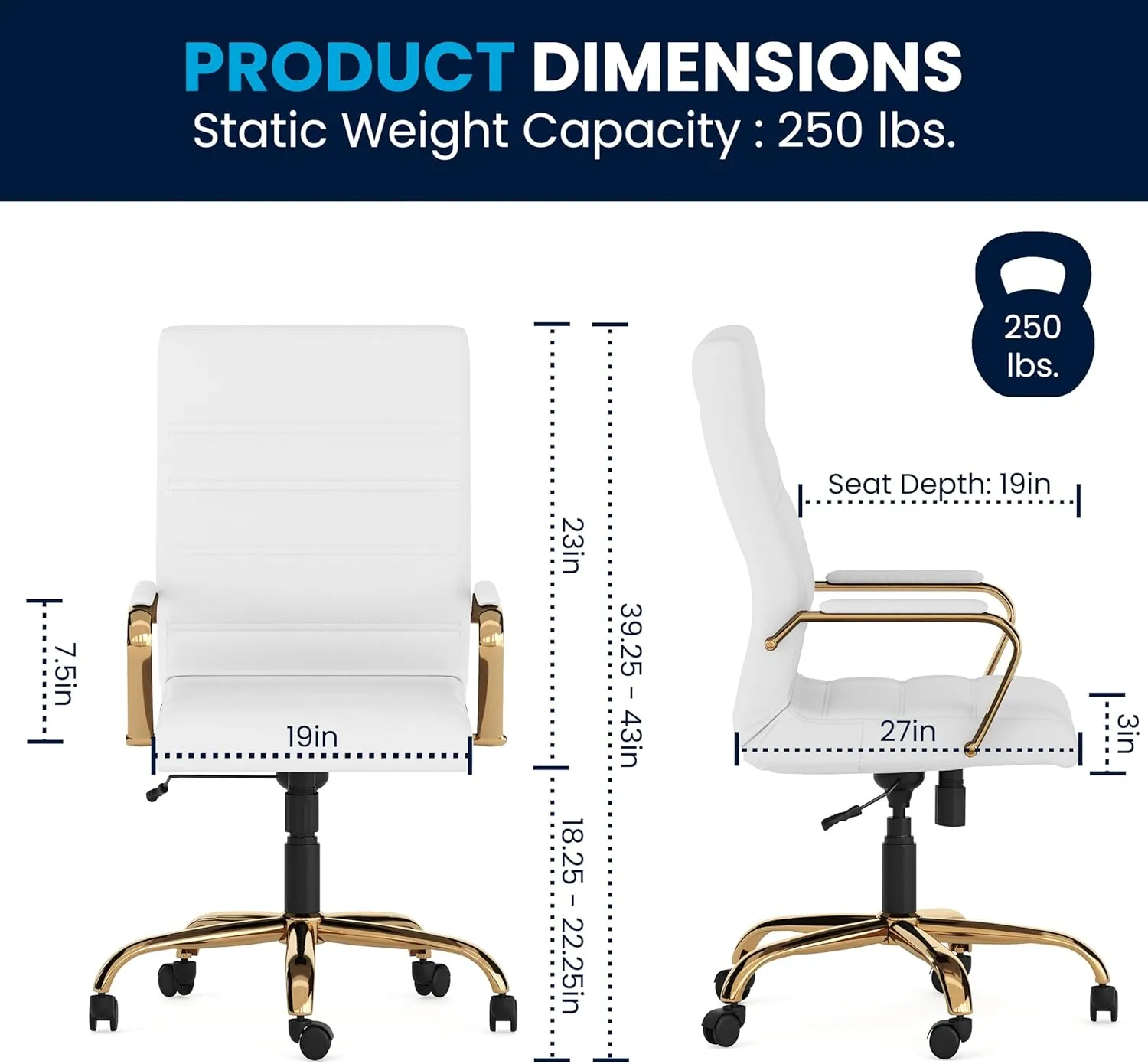 Flash Furniture Whitney Swivel LeatherSoft Desk Chair with Padded Seat and Armrests