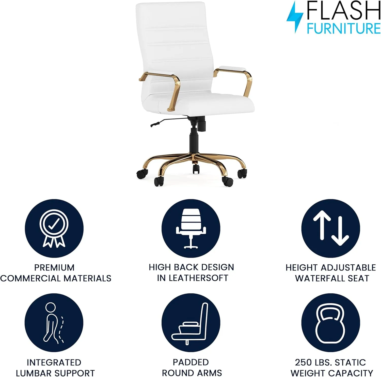 Flash Furniture Whitney Swivel LeatherSoft Desk Chair with Padded Seat and Armrests