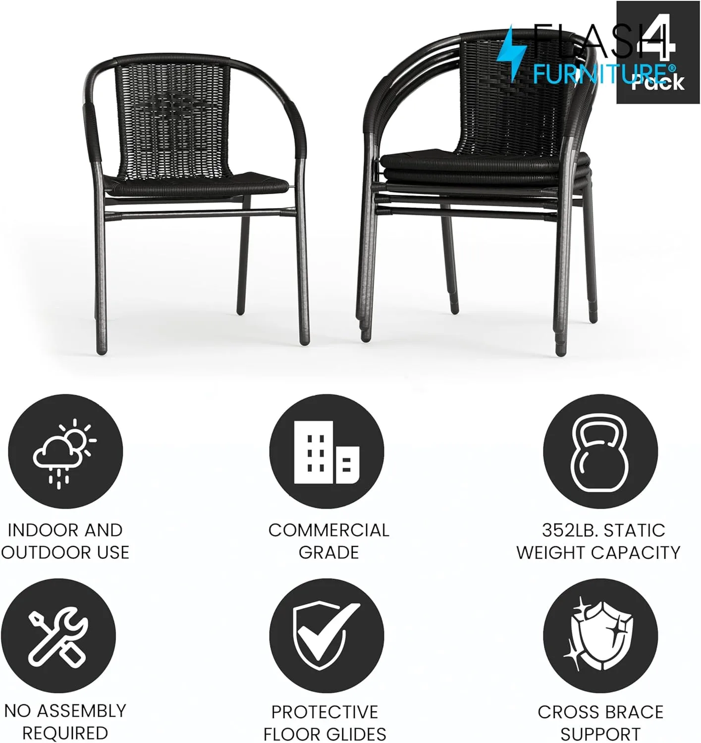 Flash Furniture Lila Rattan Stackable Indoor/Outdoor Dining Chairs