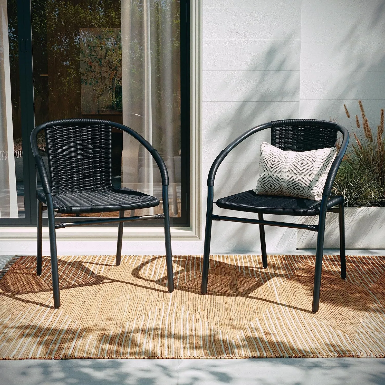 Flash Furniture Lila Rattan Stackable Indoor/Outdoor Dining Chairs