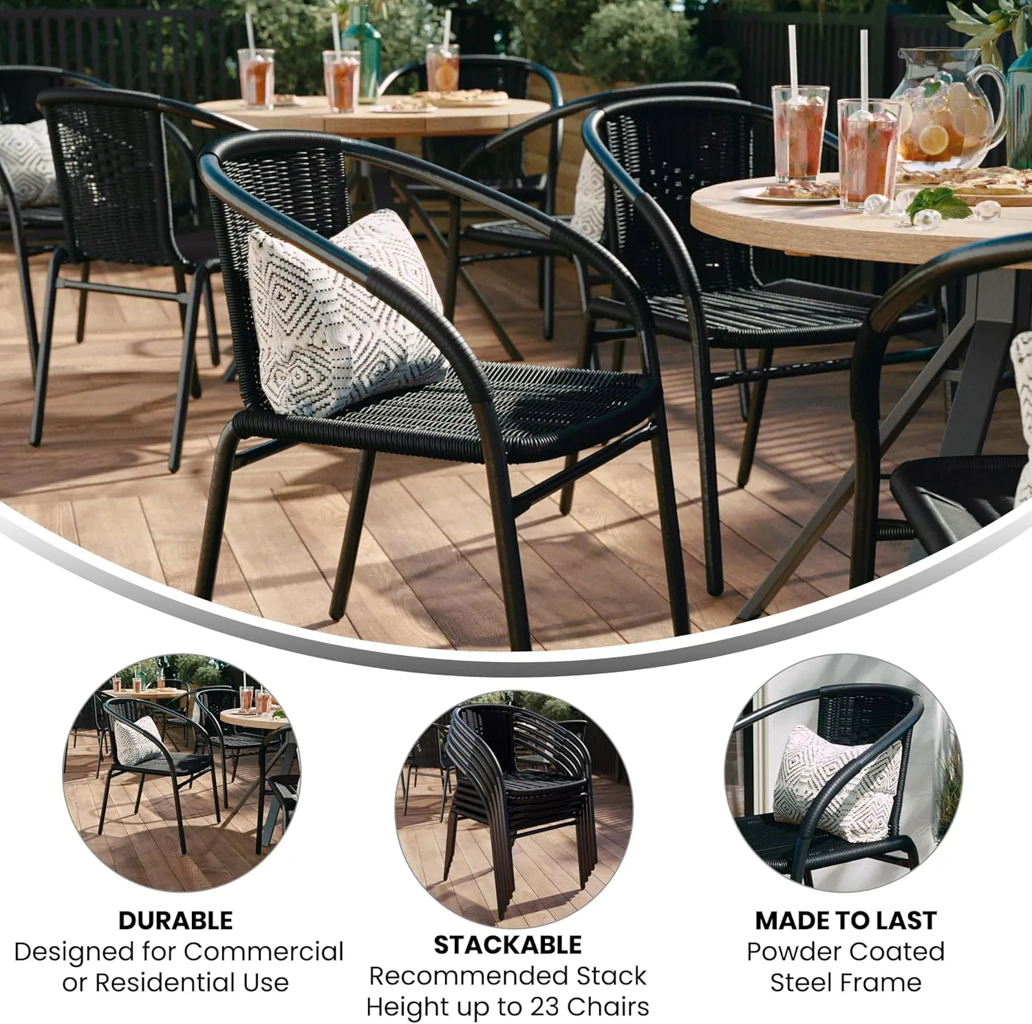 Flash Furniture Lila Rattan Stackable Indoor/Outdoor Dining Chairs