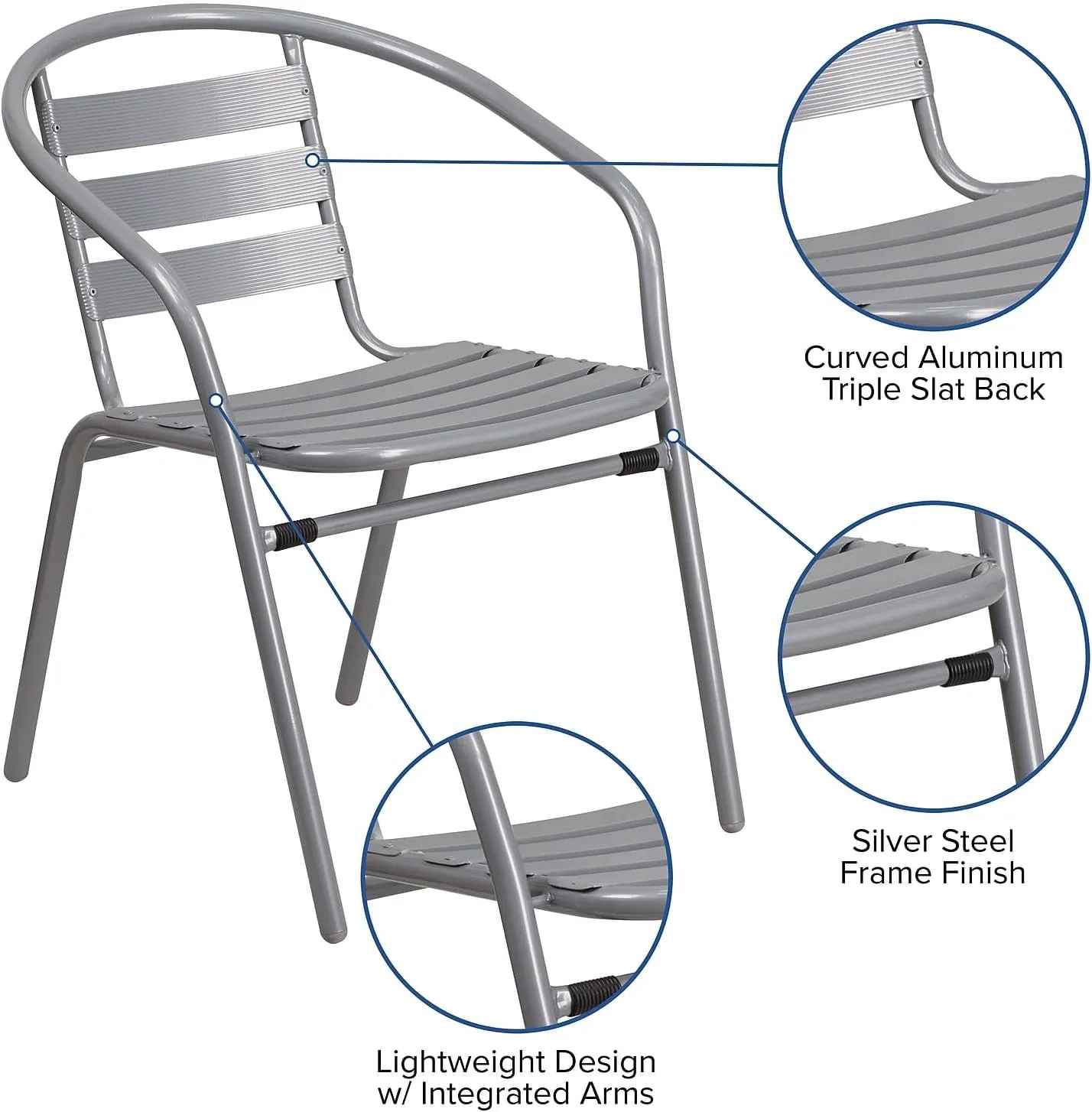 Flash Furniture Lila Silver Metal Restaurant Stack Chair with Aluminum Slats Silver Set of 1