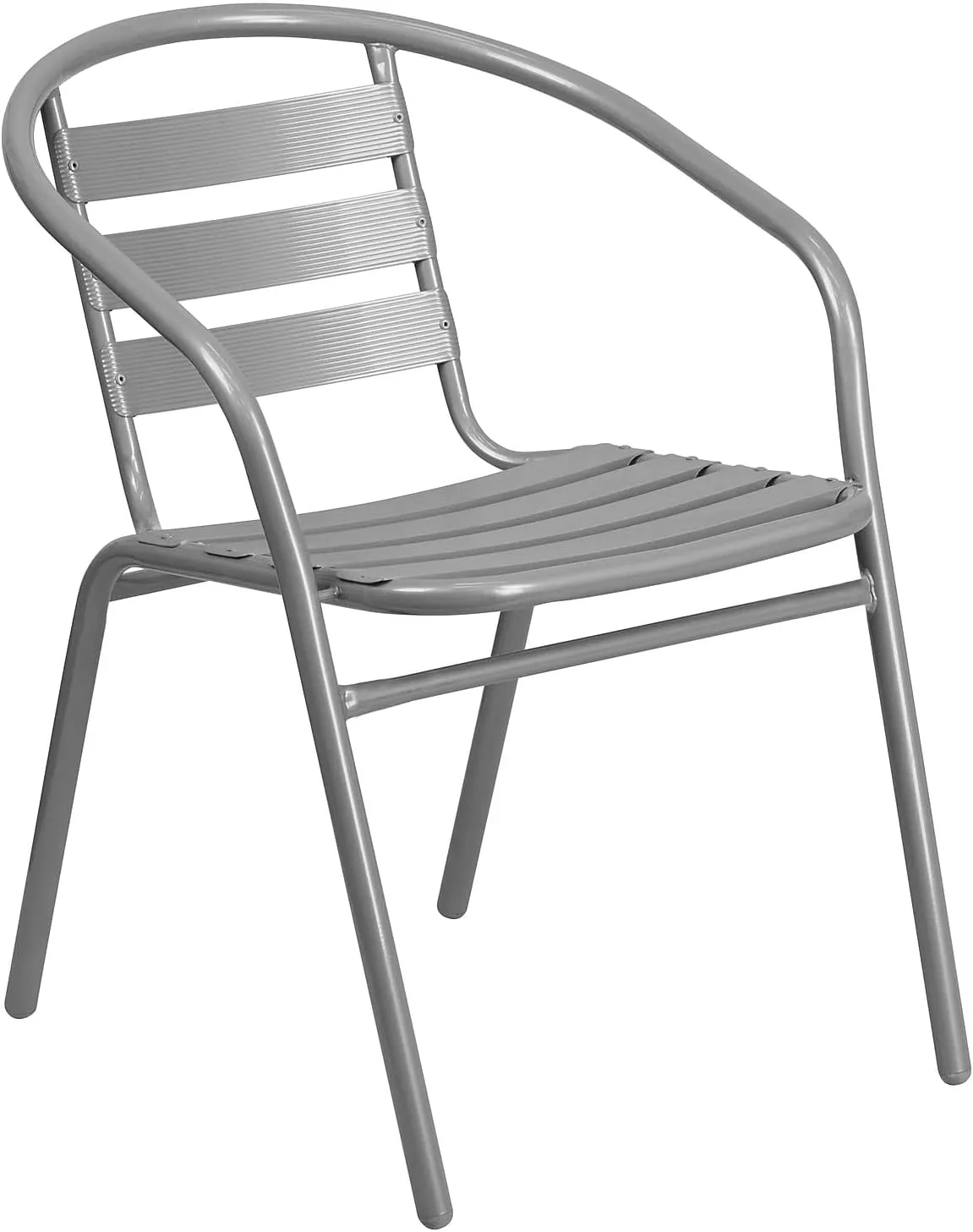 Flash Furniture Lila Silver Metal Restaurant Stack Chair with Aluminum Slats Silver Set of 1