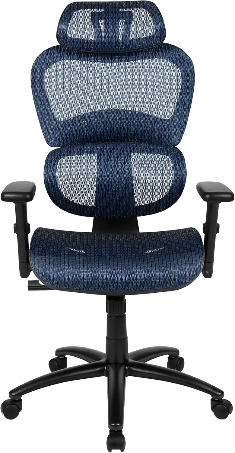 Flash Furniture LO Ergonomic Mesh Office Chair with 2-to-1 Synchro-Tilt, Adjustable Headrest, Lumbar Support - Arms in Blue
