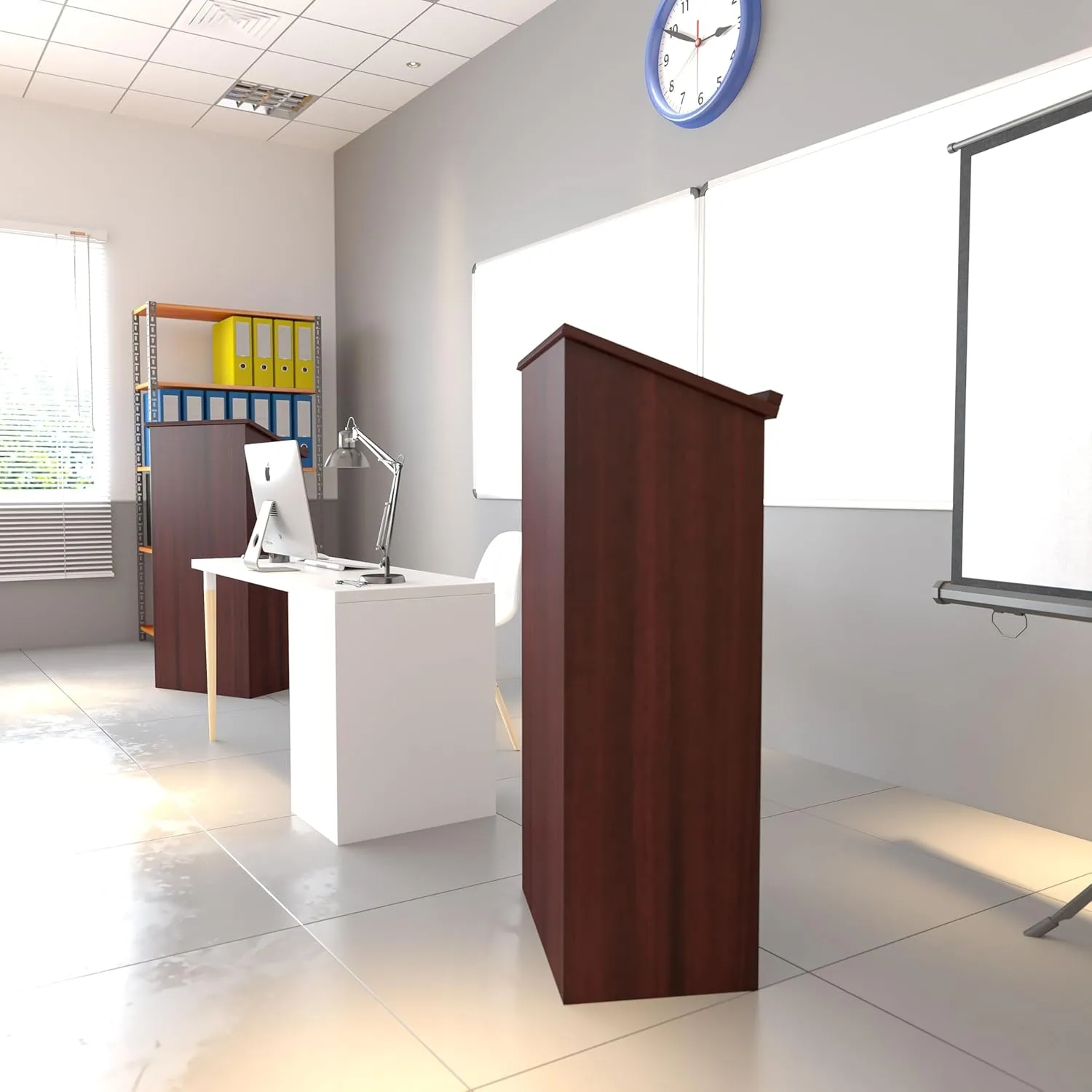 Flash Furniture Stand-Up Wood Lectern, 45-3/4inH x 23inW x 15inD, Mahogany