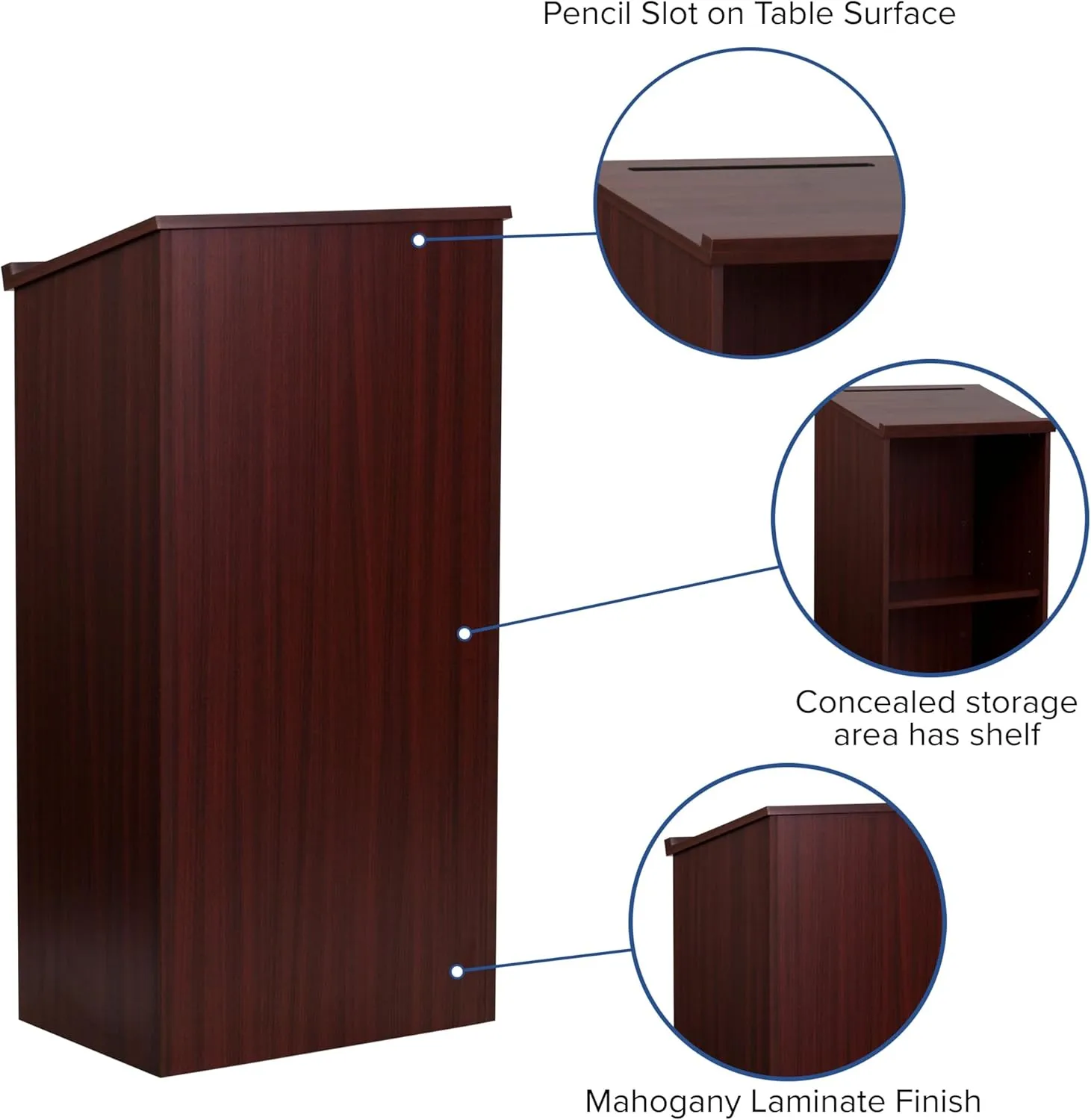 Flash Furniture Stand-Up Wood Lectern, 45-3/4inH x 23inW x 15inD, Mahogany