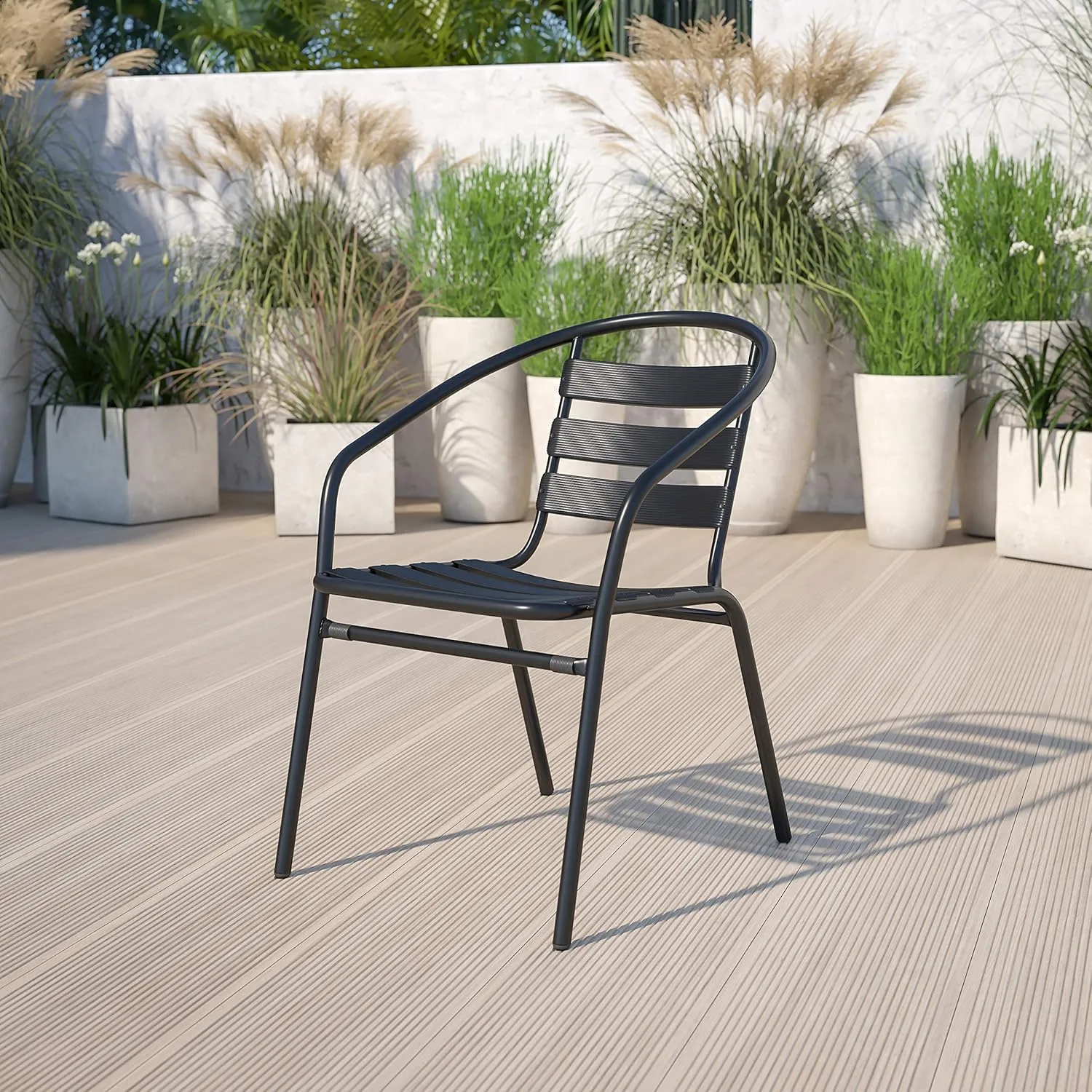 Flash Furniture Lila Black Metal Restaurant Stack Chair with Aluminum Slats Black Set of 1